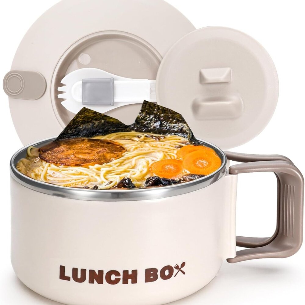 Microwave Ramen Bowl with Lid and Handle, 40.5 Oz Stainless Steel(Any Color)